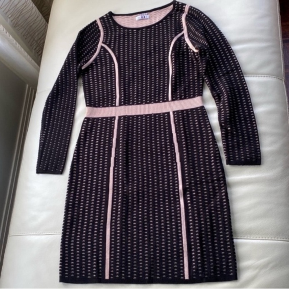 Calvin Klein Black Knit Long Sleeve Dress with Pink Trim